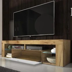 Selsey Meuble Tv - BIANKO - 140 Cm - Chêne Lancaster / Blanc Brillant - Avec... -Vente-unique shop meuble tv bianko 140 cm chene lancaster blanc brillant avec led 10023296 25788206 1140x1140