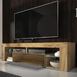 Selsey Meuble Tv - BIANKO - 140 Cm - Chêne Lancaster / Gris Brillant - Avec ... -Vente-unique shop meuble tv bianko 140 cm chene lancaster gris brillant avec led 10023208 25788050 1140x1140