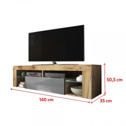 Selsey Meuble Tv - BIANKO - 140 Cm - Chêne Lancaster / Gris Brillant - Avec ... -Vente-unique shop meuble tv bianko 140 cm chene lancaster gris brillant avec led 10023208 25788052 1140x1140