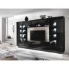 Vente-unique Mur TV BLAKE Avec Rangements - LEDs - MDF - Noir