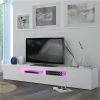 KASALINEA Meuble TV Blanc Laqué Design MARCELLA-L 200 X P 40 X H 36,2 Cm- Blanc