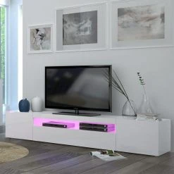 KASALINEA Meuble TV Blanc Laqué Design MARCELLA-L 200 X P 40 X H 36,2 Cm- Blanc -Vente-unique shop meuble tv blanc laque design marcella l 200 x p 40 x h 362 cm blanc 9634610 24996844 1140x1140