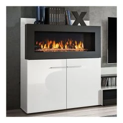 NOUVOMEUBLE Meuble TV Avec Rangement Et Cheminée Noir Laqué MARTANO 8 NOUVOMEUBLE Meuble TV Avec Rangement Et Cheminée Noir Laqué MARTANO -Vente-unique shop meuble tv blanc noir cheminee zd2 z