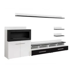 NOUVOMEUBLE Meuble TV Avec Rangement Et Cheminée Noir Laqué MARTANO 10 NOUVOMEUBLE Meuble TV Avec Rangement Et Cheminée Noir Laqué MARTANO -Vente-unique shop meuble tv blanc noir cheminee zd4 z