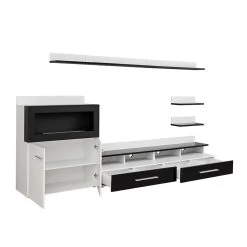 NOUVOMEUBLE Meuble TV Avec Rangement Et Cheminée Noir Laqué MARTANO 11 NOUVOMEUBLE Meuble TV Avec Rangement Et Cheminée Noir Laqué MARTANO -Vente-unique shop meuble tv blanc noir cheminee zd5 z