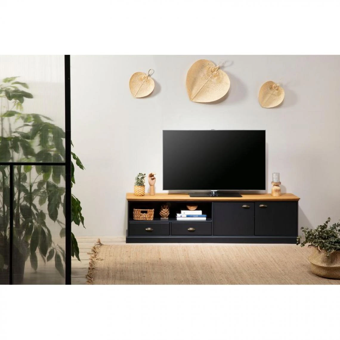 Meuble TV Campagne Gris ZANDIARA Anthracite / Ciré Alphonse 4 Meuble TV Campagne Gris ZANDIARA Anthracite / Ciré Alphonse – Image 2