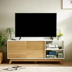 BUT Meuble TV CLEO Imitation Chêne/ Blanc -Vente-unique shop meuble tv cleo imitation chene blanc 9161399 23916981 1140x1140