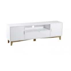 Pegane Meuble TV Coloris Blanc - Longueur 160 X Profondeur 35 X Hauteur 42 Cm