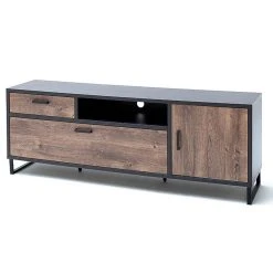 Pegane Meuble TV Coloris Chêne Barrique Et Gris Cosmos - Longueur 197 X Haut...