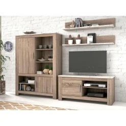Pegane Meuble TV Coloris Chêne Truffé, Blanc Vieilli - Longueur 118,40 X P... -Vente-unique shop meuble tv coloris chene truffe blanc vieilli longueur 11840 x profondeur 45 x hauteur 576 cm 13726174 37875568 1140x1140