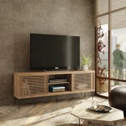 Pegane Meuble TV De 2 Portes Coulissantes Coloris Chêne Buriti - Longueur 18... -Vente-unique shop meuble tv de 2 portes coulissantes coloris chene buriti longueur 180 x profondeur 33 x hauteur 65 cm 11497766 30070602 1140x1140