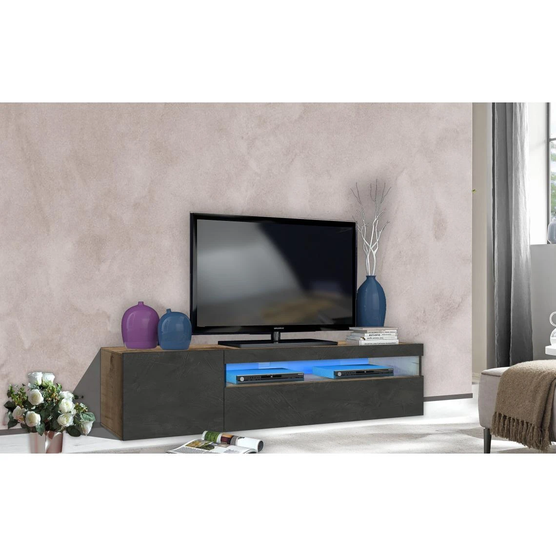 ALTER Meuble TV De Salon, Made In Italy, Meuble TV Avec 2 Portes, Cm 150x40h... 3 ALTER Meuble TV De Salon, Made In Italy, Meuble TV Avec 2 Portes, Cm 150x40h...