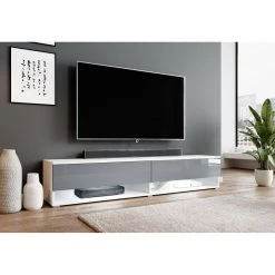 Furnix Meuble Tv Debout / Suspendu ALYX 180 X 32 X 34 Cm Style Industriel Bla... -Vente-unique shop meuble tv debout suspendu alyx 180 x 32 x 34 cm style industriel blanc mat gris brillant avec led 13138684 35711624 1140x1140