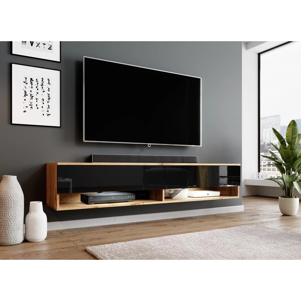 Furnix Meuble Tv Debout / Suspendu ALYX 180 X 32 X 34 Cm Style Industriel Ch?... 3 Furnix Meuble Tv Debout / Suspendu ALYX 180 X 32 X 34 Cm Style Industriel Ch?...