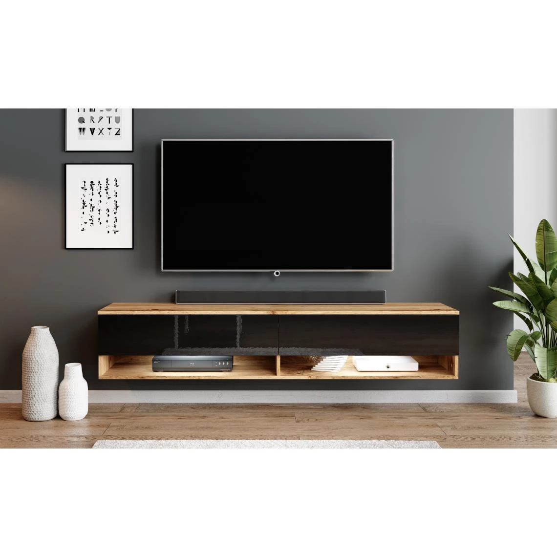 Furnix Meuble Tv Debout / Suspendu ALYX 180 X 32 X 34 Cm Style Industriel Ch?... 4 Furnix Meuble Tv Debout / Suspendu ALYX 180 X 32 X 34 Cm Style Industriel Ch?... – Image 2