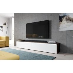 Furnix Meuble Tv Debout / Suspendu BARGO 180 X 32 X 34 Cm Style Contemporain ... -Vente-unique shop meuble tv debout suspendu bargo 180 x 32 x 34 cm style contemporain vieux bois mat blanc brillant sans led 13203148 35874198 1140x1140