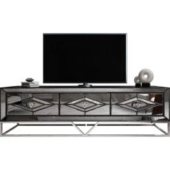 Vivenla Meuble Tv Design 3 Tiroirs En Miroir Fumé Avec Piètement En Acier Ch... -Vente-unique shop meuble tv design 3 tiroirs en miroir fume avec pietement en acier chrome argente l 208 x p 48 x h 66 cm collection lexus 13076358 35518428 1140x1140