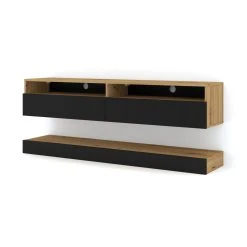 Bim Furniture Meuble TV Duo 160 Cm Suspendu Chêne Artisan / Noir Mat