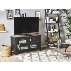 Beliani Meuble TV Effet Bois Foncé / Noir VINCE -Vente-unique shop meuble tv effet bois fonce noir vince 12332492 32913336 1140x1140