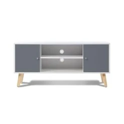 Idmarket Meuble TV EFFIE Scandinave 2 Portes Bois Blanc Et Gris -Vente-unique shop meuble tv effie bois blanc avec 2 portes grises scandinave 1
