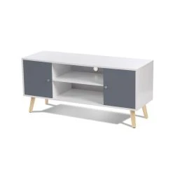 Idmarket Meuble TV EFFIE Scandinave 2 Portes Bois Blanc Et Gris -Vente-unique shop meuble tv effie bois blanc avec 2 portes grises scandinave 2