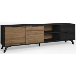 Pegane Meuble TV En Bois Mélaminé Décor Noyer Naturel/noir Avec Pieds En A... -Vente-unique shop meuble tv en bois melamine decor noyer naturelnoir avec pieds en abs longueur 1805 x profondeur 40 x hauteur 53 cm 14067170 39062908 1140x1140