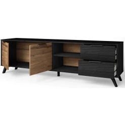 Pegane Meuble TV En Bois Mélaminé Décor Noyer Naturel/noir Avec Pieds En A... -Vente-unique shop meuble tv en bois melamine decor noyer naturelnoir avec pieds en abs longueur 1805 x profondeur 40 x hauteur 53 cm 14067170 39062910 1140x1140
