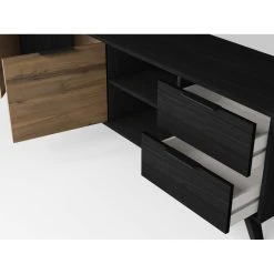 Pegane Meuble TV En Bois Mélaminé Décor Noyer Naturel/noir Avec Pieds En A... -Vente-unique shop meuble tv en bois melamine decor noyer naturelnoir avec pieds en abs longueur 1805 x profondeur 40 x hauteur 53 cm 14067170 39062912 1140x1140