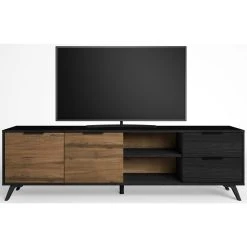 Pegane Meuble TV En Bois Mélaminé Décor Noyer Naturel/noir Avec Pieds En A... -Vente-unique shop meuble tv en bois melamine decor noyer naturelnoir avec pieds en abs longueur 1805 x profondeur 40 x hauteur 53 cm 14067170 39062914 1140x1140