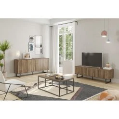 Pegane Meuble TV En Bois Mélaminé Effet Noyer Avec Pieds En Métal Laqué N... -Vente-unique shop meuble tv en bois melamine effet noyer avec pieds en metal laque noir longueur 160 x profondeur 40 x hauteur 51 cm 14074856 39089914 1140x1140