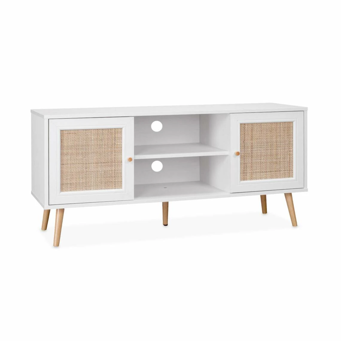 Meuble TV En Cannage 120x39x56.5cm - Blanc L Alice's Garden 3 Meuble TV En Cannage 120x39x56.5cm - Blanc L Alice's Garden