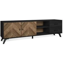 Pegane Meuble TV En Mélamine Effet Bois à Chevrons Avec Pieds En ABS Noir -... -Vente-unique shop meuble tv en melamine effet bois a chevrons avec pieds en abs noir longueur 1805 x profondeur 40 x hauteur 53 cm 14074848 39089876 1140x1140