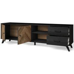 Pegane Meuble TV En Mélamine Effet Bois à Chevrons Avec Pieds En ABS Noir -... -Vente-unique shop meuble tv en melamine effet bois a chevrons avec pieds en abs noir longueur 1805 x profondeur 40 x hauteur 53 cm 14074848 39089878 1140x1140
