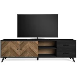 Pegane Meuble TV En Mélamine Effet Bois à Chevrons Avec Pieds En ABS Noir -... -Vente-unique shop meuble tv en melamine effet bois a chevrons avec pieds en abs noir longueur 1805 x profondeur 40 x hauteur 53 cm 14074848 39089882 1140x1140