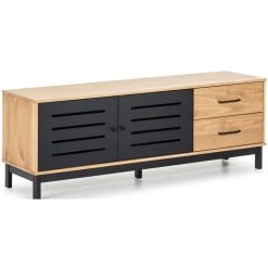 Pegane Meuble TV En Pin Massif Effet Ciré Naturel Et Noir, Meuble De Rangeme... -Vente-unique shop meuble tv en pin massif effet cire naturel et noir meuble de rangement longueur 141 x profondeur 37 x hauteur 505 cm 14074844 39089856 1140x1140