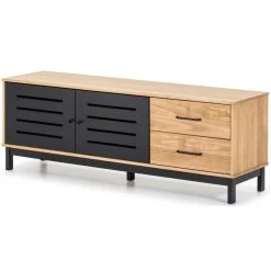 Pegane Meuble TV En Pin Massif Effet Ciré Naturel Et Noir, Meuble De Rangeme... -Vente-unique shop meuble tv en pin massif effet cire naturel et noir meuble de rangement longueur 141 x profondeur 37 x hauteur 505 cm 14074844 39089858 1140x1140