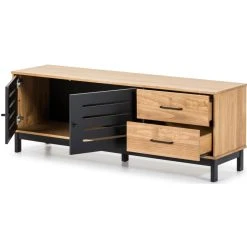 Pegane Meuble TV En Pin Massif Effet Ciré Naturel Et Noir, Meuble De Rangeme... -Vente-unique shop meuble tv en pin massif effet cire naturel et noir meuble de rangement longueur 141 x profondeur 37 x hauteur 505 cm 14074844 39089860 1140x1140
