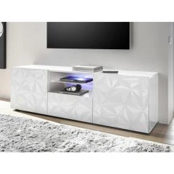 Vente-unique Meuble TV ERIS - LEDs - 2 Portes & 1 Tiroir - Blanc Laqué -Vente-unique shop meuble tv eris leds 2 portes et 1 tiroir blanc laque 8780167 22685393 1140x1140