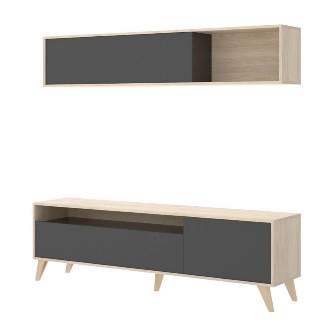 Pegane Meuble TV + étagère Murale Coloris Chêne Naturel / Graphite - Long...