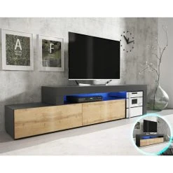 Dusine MEUBLE TV FLEX NOIR AVEC FACADE BOIS - EXTENSIBLE / ANGLE 148 à 280 C... -Vente-unique shop meuble tv flex noirbois extensible angle 148 a 280 cm 12827288 1013316 16 1140x1140