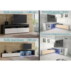 Dusine MEUBLE TV FLEX NOIR AVEC FACADE BOIS - EXTENSIBLE / ANGLE 148 à 280 C... -Vente-unique shop meuble tv flex noirbois extensible angle 148 a 280 cm 12827288 1013318 18 1140x1140