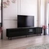 Selsey Meuble Tv - GALHAD - 175 Cm - Noir Mat / Noir Brillant - éclairage L...