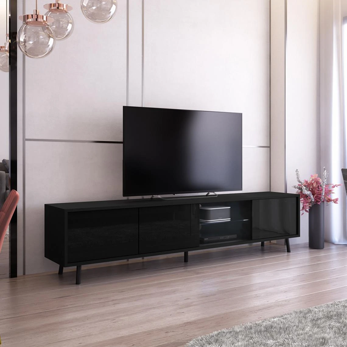 Selsey Meuble Tv - GALHAD - 175 Cm - Noir Mat / Noir Brillant - éclairage L... 3 Selsey Meuble Tv - GALHAD - 175 Cm - Noir Mat / Noir Brillant - éclairage L...