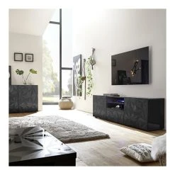 HAPPYMOBILI Meuble Tv Long 180 Cm Gris Laqué Design ANTONIO 3 -Vente-unique shop meuble tv gris laque zd4 z