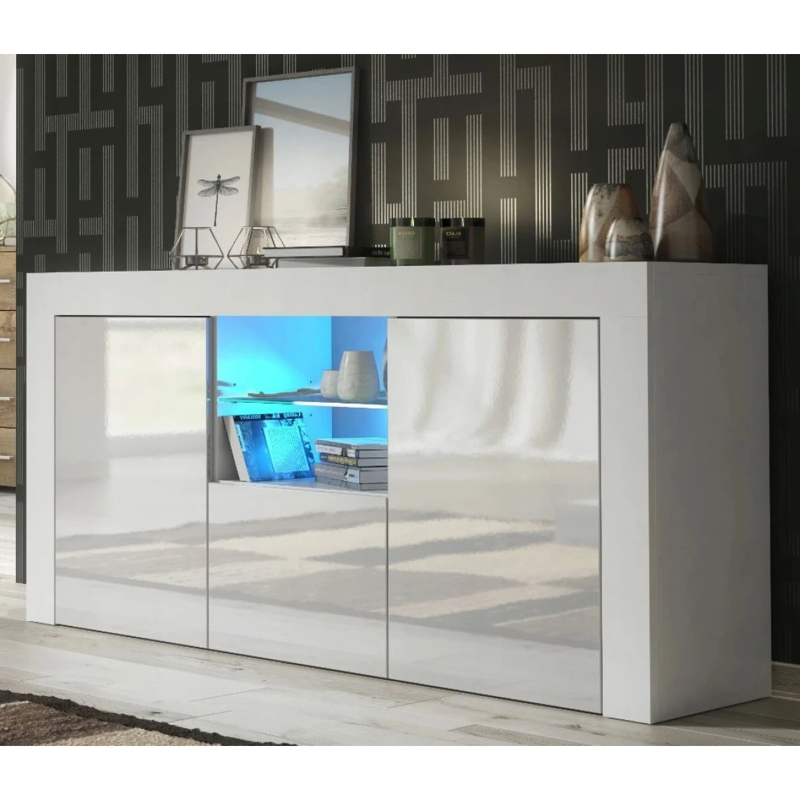 Dusine Meuble TV Haut BIG JIVE 145 Cm Blanc Laqué Avec LEDS 3 Dusine Meuble TV Haut BIG JIVE 145 Cm Blanc Laqué Avec LEDS