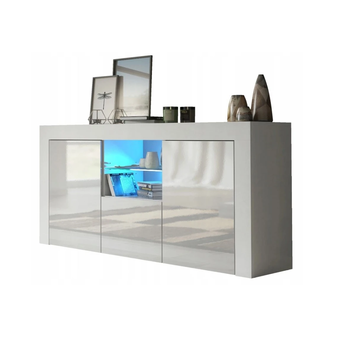 Dusine Meuble TV Haut BIG JIVE 145 Cm Blanc Laqué Avec LEDS 4 Dusine Meuble TV Haut BIG JIVE 145 Cm Blanc Laqué Avec LEDS – Image 2