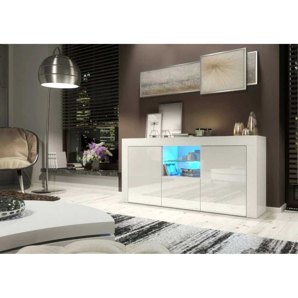Dusine Meuble TV Haut BIG JIVE 145 Cm Blanc Laqué Avec LEDS 5 Dusine Meuble TV Haut BIG JIVE 145 Cm Blanc Laqué Avec LEDS – Image 3