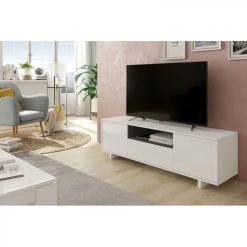 Usinestreet Meuble TV ARTHUR 3 Portes Et 1 Niche L150cm - Blanc / Gris -Vente-unique shop meuble tv ivar blanc et gris 9161459 23917269 1140x1140