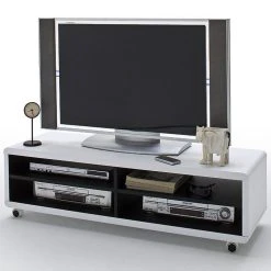 Inside 75 Meuble TV JUNAS XL Laqué Blanc Et Noir à Roulettes 1 étagère -Vente-unique shop meuble tv junas xl laque blanc et noir a roulettes 1 etagere 10988224 28705736 1140x1140