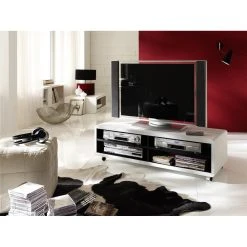 Inside 75 Meuble TV JUNAS XL Laqué Blanc Et Noir à Roulettes 1 étagère -Vente-unique shop meuble tv junas xl laque blanc et noir a roulettes 1 etagere 10988224 28705738 1140x1140